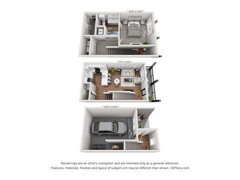 Floor plan for 1 bed, 1.5 baths, 974 sqft